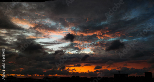 Vibrant cloudy sky on a monsoon evening a seen from the city of Surat, Gujarat, India on July 17, 2020
