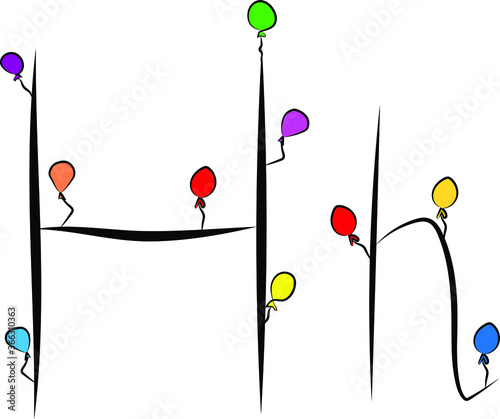 Obraz na płótnie A festive font. Bright colored balloons. Birthday, anniversary, holiday atmosphere. Design of greeting cards and wedding invitations. Uppercase and lowercase Latin letter H in English. Concise design w salonie