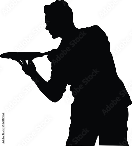 chef, waiter, restaurant, kitchen, black silhouette.