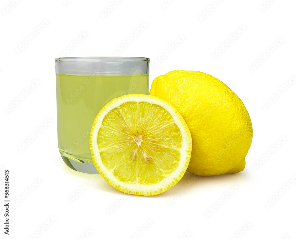 Glass of fresh lemon juice on white background with clipping path. Glass of fresh lemon juice on white background with clipping path.