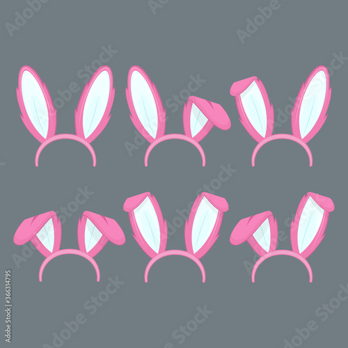 Pink Easter Masks with Rabbit Ears Set. Vector