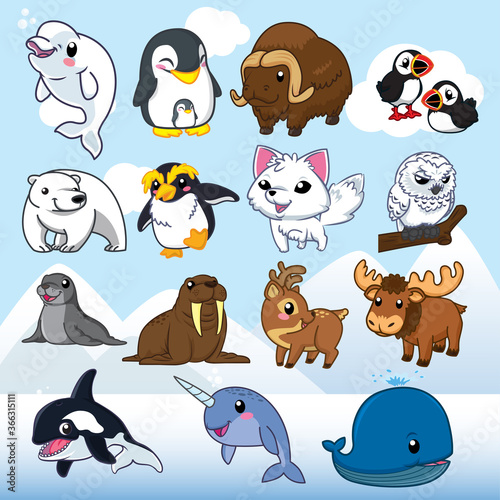 Winter animals, Cute animals cartoon, animals Vector