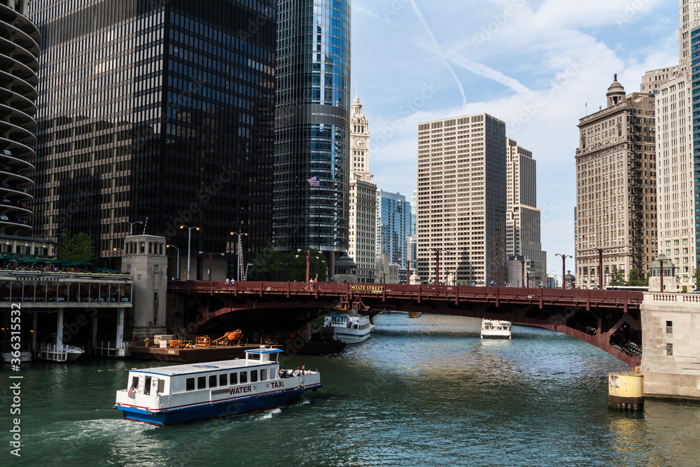 Water Taxi on the Chicago River Crossing Under The Bataan-Corregidor