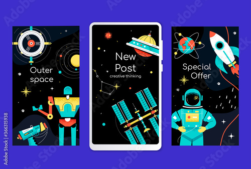 Outer space - set of modern vector backgrounds