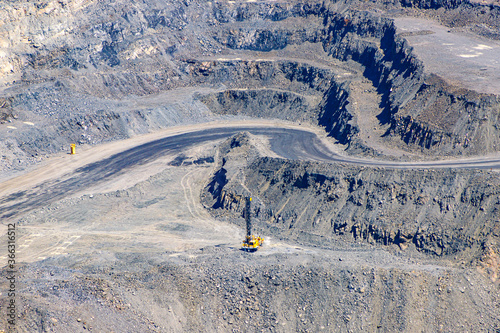 crusher, in an iron ore quarry Mining industry. Mine and quarry equipment.