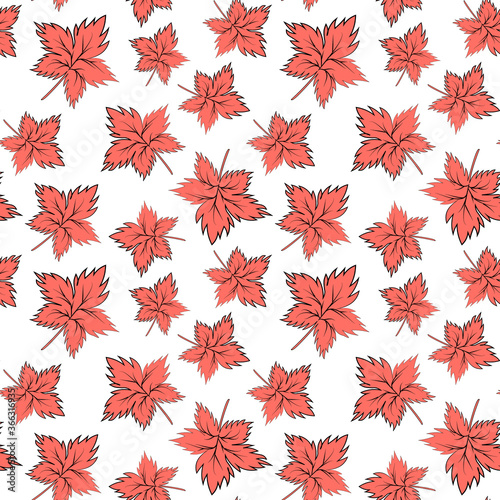 Seamless texture, square, pattern - autumn waltz. Falling leaves of different sizes. A five-leaf. Maple leaf. Figure for the background of the site or blog, textiles, packaging, wallpaper. Vector
