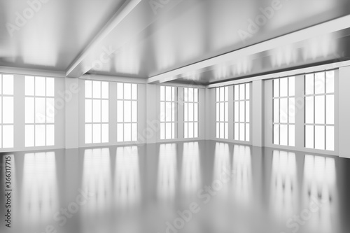 Empty elegant room modern design in bright white color with shadow for background/backdrop wallpaper in 3D rendering illustration