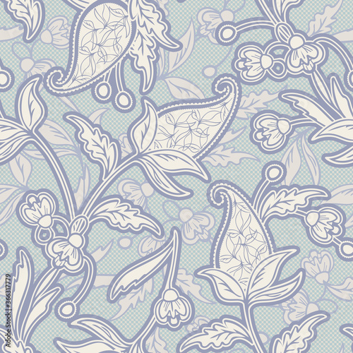 Traditional oriental seamless paisley pattern. Vintage flowers background. 