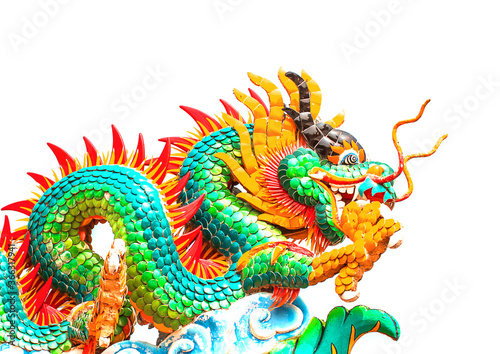 Green dragon, on chinese temple roof use for background
