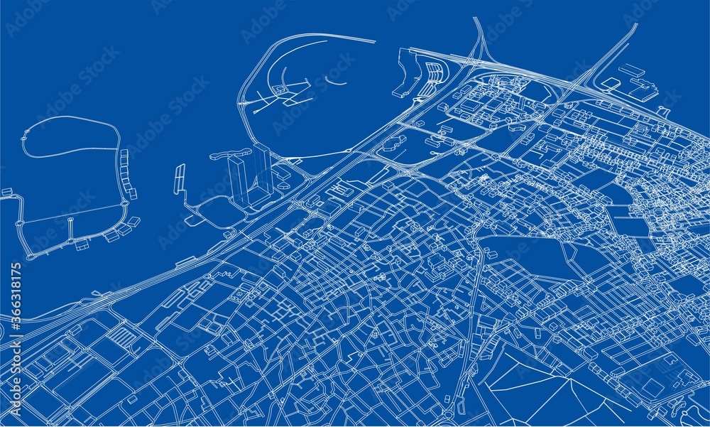 Outline city concept. Wire-frame style