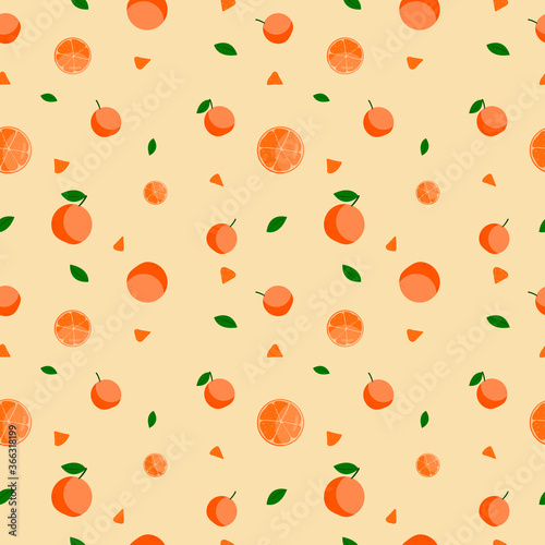Fruit seamless pattern  Oranges on orange wallpaper.  
