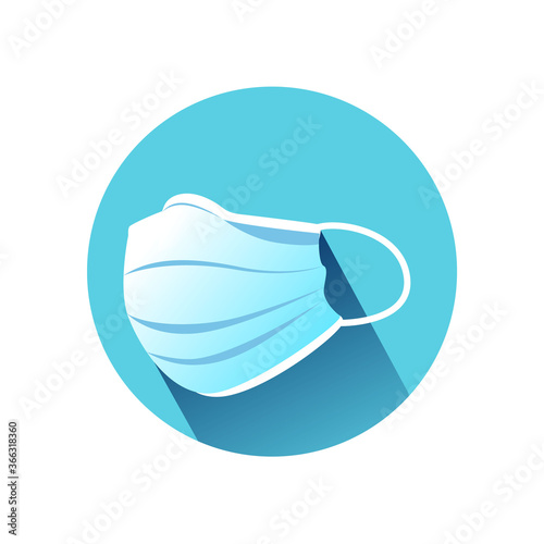 Medical mask flat icon. Plain surgical face mask color illustration. Concept of health safety during corona virus pandemic and public places respiratory protection. Editable stroke long shadow vector