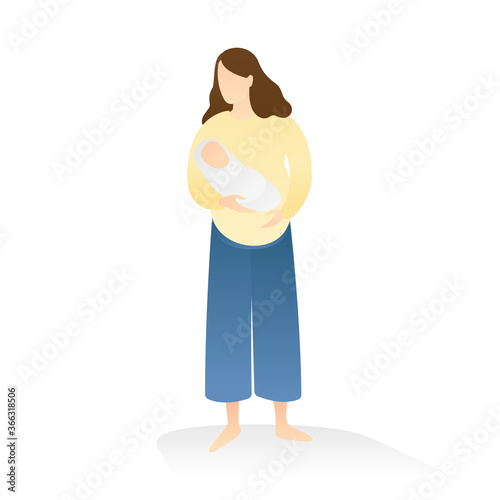happy women holding her baby in arms. healthy baby, happy family, maternity leave, and happy motherhood. flat vector illustration