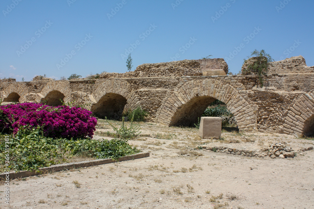 Roman agueduct arches near Carthage in Tunisia.