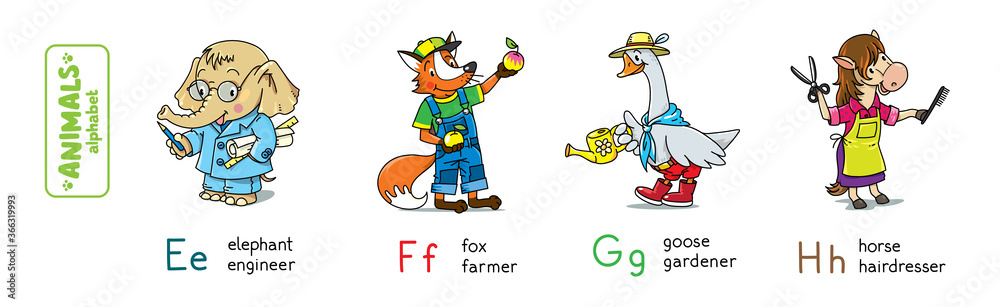 Animals with professions. Funny alphabet or ABC. Animals with professions. Funny alphabet or ABC.