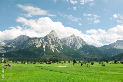 Zugspitze (Wettersteingebirge) Mountain panorama in front of blue sky scene Landscape Ehrwald, Austria - Tyrol, Tirol