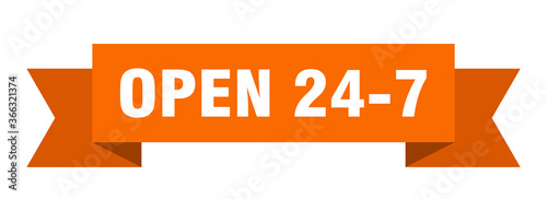 open 24 7 ribbon. open 24 7 paper band banner sign photo