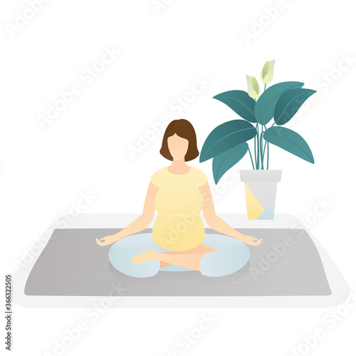 adorable pregnant women doing yoga meditation. happy pregnancy, childbirth anticipation. flat vector illustration