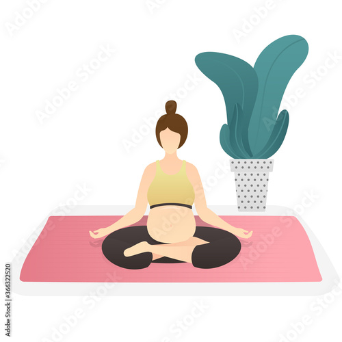 beautiful pregnant women doing yoga meditation. happy pregnancy, childbirth anticipation. flat vector illustration