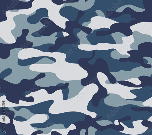  Camouflage blue background seamless texture on textiles vector graphics. Ornament.