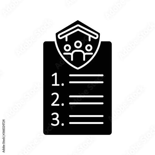 Roommates rules black glyph icon. Flatmates agreement. Sharing common apartment. University campus. Students accommodation. Silhouette symbol on white space. Vector isolated illustration