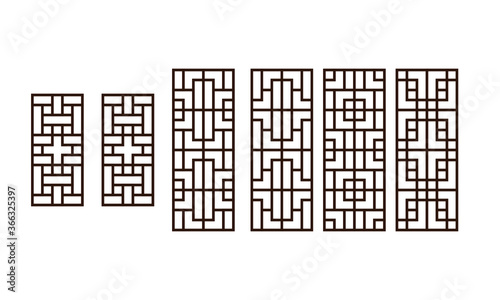 The traditional Window,door,wall,and fence on white background. Vector illustration
