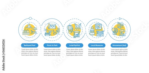 Holistay tips vector infographic template. Amusement parks. Presentation design elements. Data visualization with 5 steps. Process timeline chart. Workflow layout with linear icons