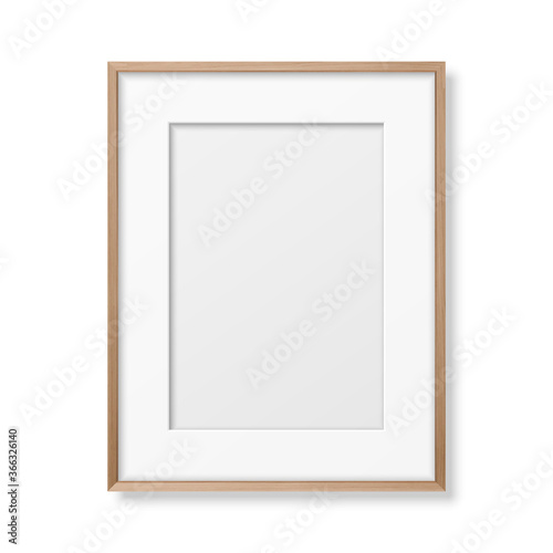 Vector 3d Realistic A4 Brown Wooden Simple Modern Frame Icon Closeup Isolated on White. It can be used for presentations. Design Template for Mockup, Front View