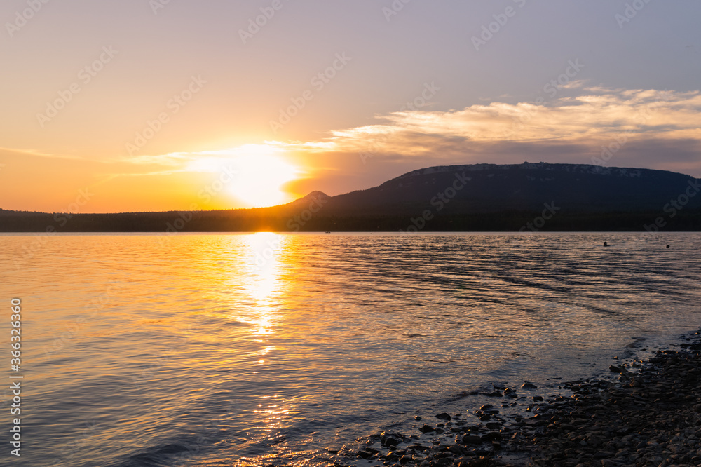 Sunset scene on lake.