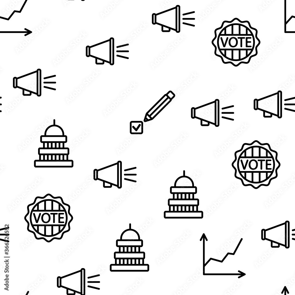 Voting And Elections Vector Seamless Pattern Thin Line Illustration