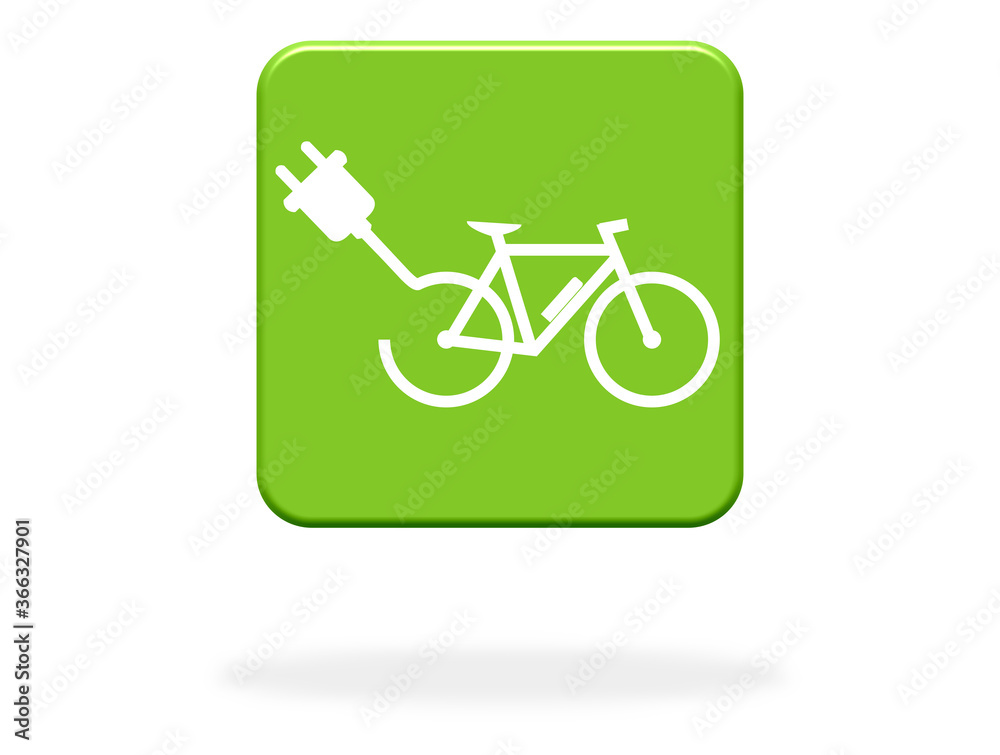 Grüner Button mit Schatten zeigt: E-Bike - Elektrofahrrad Grüner Button mit Schatten zeigt: E-Bike - Elektrofahrrad