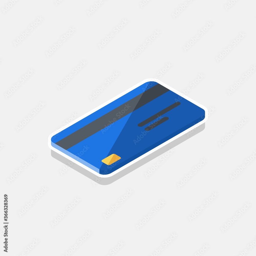 Credit card Blue right view - White Stroke+Shadow icon vector isometric. Flat style vector illustration. Credit card Blue right view - White Stroke+Shadow icon vector isometric. Flat style vector illustration.