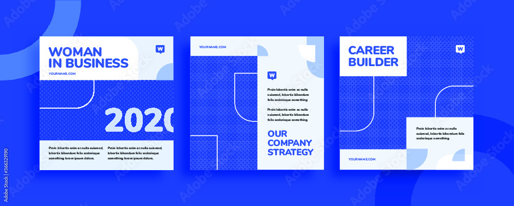 Set of editable templates for Instagram post, Facebook square, corporate, advertisement, and business, fresh design with simple blue color. (1/3)