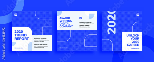 Set of editable templates for Instagram post, Facebook square, corporate, advertisement, and business, fresh design with simple blue color. (3/3)