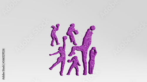 athletic sport made by 3D illustration of a shiny metallic sculpture on a wall with light background. athlete and active