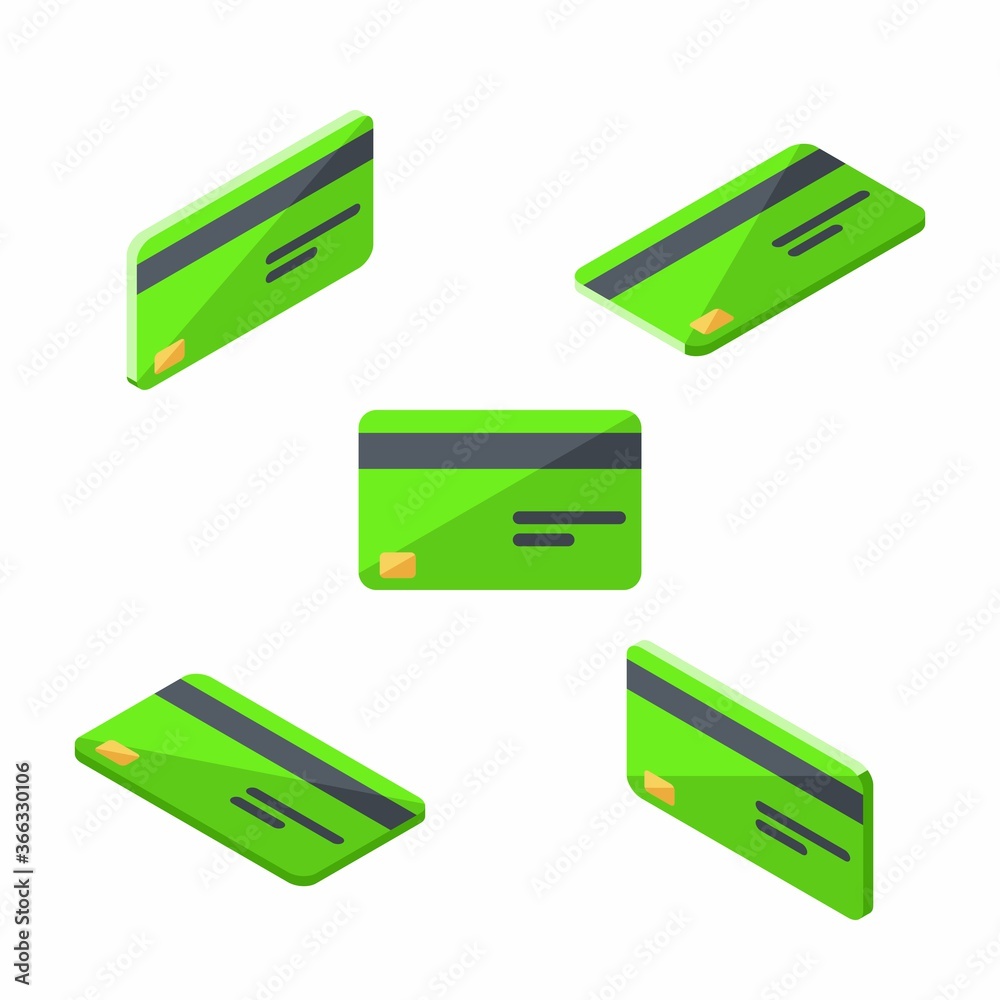 Credit card Green Isometric & Flat - White Background icon vector. Credit card Green Isometric & Flat - White Background icon vector.