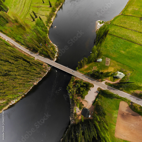 Aerial panoramic view of rapid Susikoski at river Kymijoki, Finland. photo