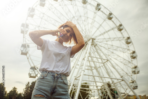 Hipster girl casual wear. Summer city portrait