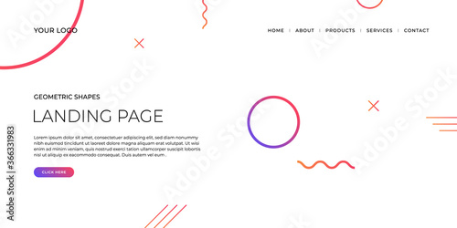 Landing page template with geometric patterns for business website design,Business website template.
