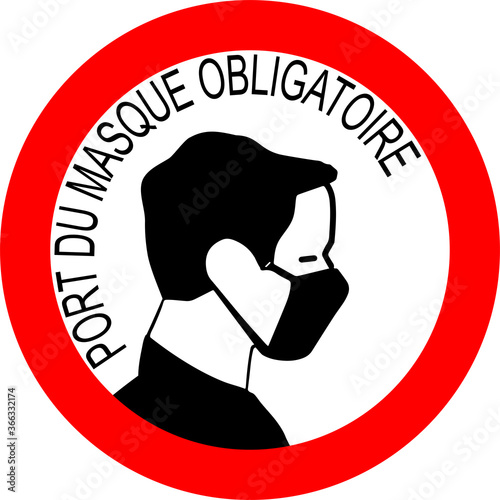 affiche pour le port du masque obligatoire en noir avec un homme de profil dans un rond rouge sur un fond blanc