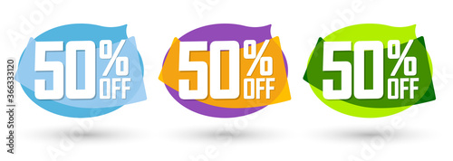 Set Sale 50% off tags, bubble banners design template, app icons, vector illustration