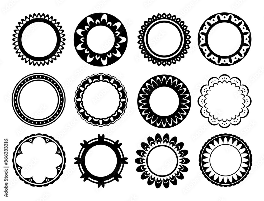 Flower frame, isolated icon, floral mandala round border vectors. Flower frame, isolated icon, floral mandala round border vectors.