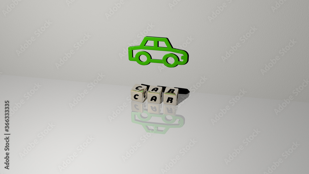 3D illustration of car graphics and text made by metallic dice letters for the related meanings of the concept and presentations. auto and automobile 3D illustration of car graphics and text made by metallic dice letters for the related meanings of the concept and presentations. auto and automobile