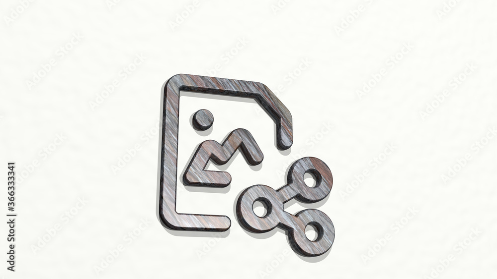 IMAGE FILE SHARE on the wall. 3D illustration of metallic sculpture over a white background with mild texture. icon and business IMAGE FILE SHARE on the wall. 3D illustration of metallic sculpture over a white background with mild texture. icon and business