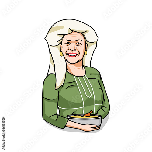 Kerala Malabar Muslim women with biryani white background