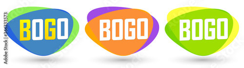 Set BOGO sale bubble banners design template, discount tags collection, buy 1 get 1 free, app icons, vector illustration