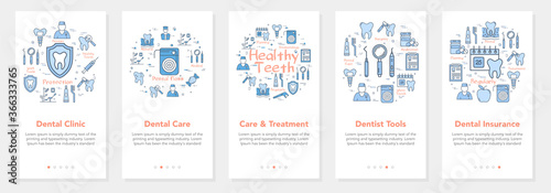 Vertical five banners with line concept of dentistry - dental clinic and dental tools