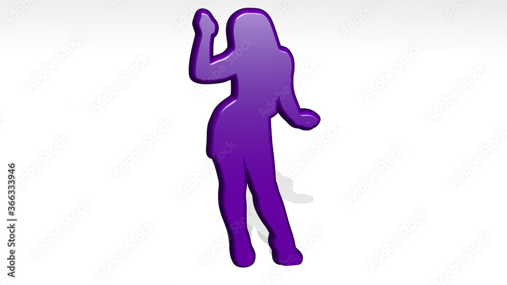 WOMAN DANCING from a perspective with the shadow. A thick sculpture made of metallic materials of 3D rendering. beautiful and young WOMAN DANCING from a perspective with the shadow. A thick sculpture made of metallic materials of 3D rendering. beautiful and young