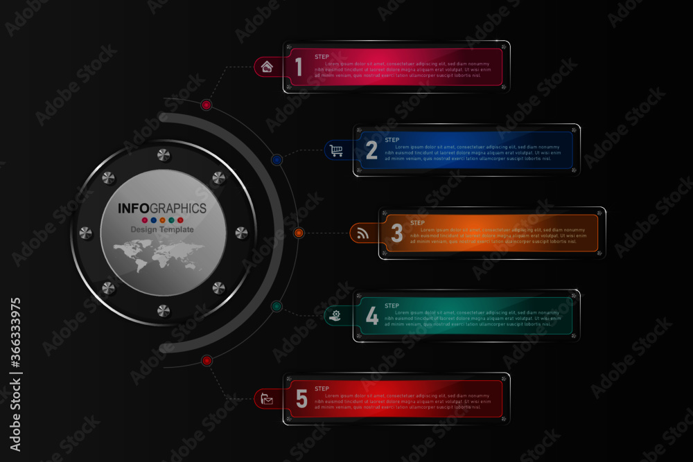 Business process timeline infographics 5 steps.