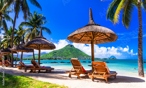 Relaxing holidays in tropical paradise. Mauritius island. Flic en Flac beach photo